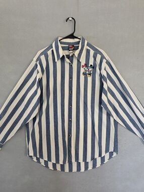Vtg Disney Mickey Unlimited Womens Vertical Stripes LS Button Up Shirt Size XL